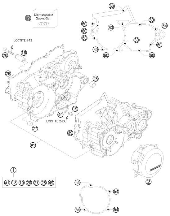 vue éclatée carter moteur - ktm 250 sx eu 2009