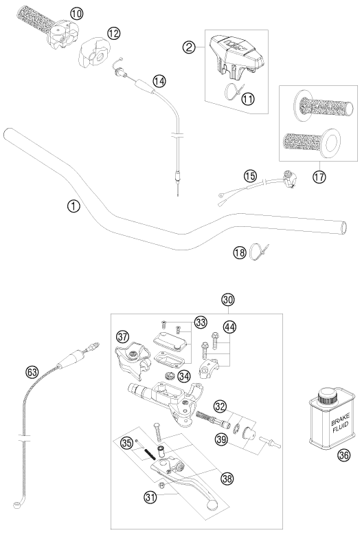 vue éclatée guidon, armatures - ktm 250 sx eu 2011