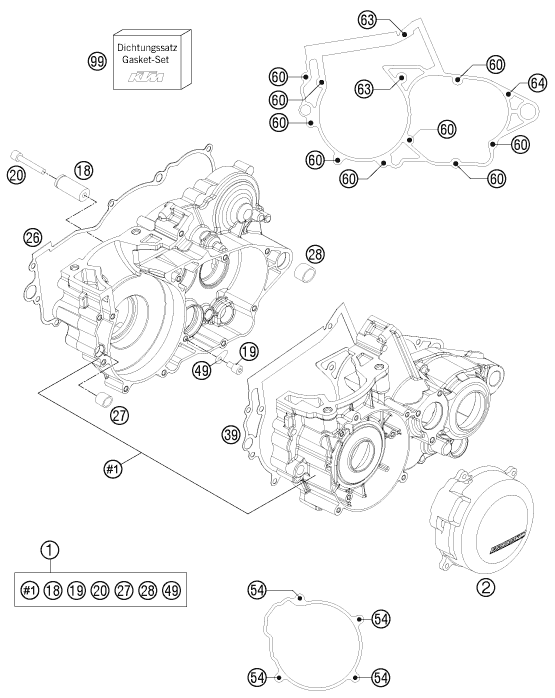 vue éclatée carter moteur - ktm 250 sx eu 2012