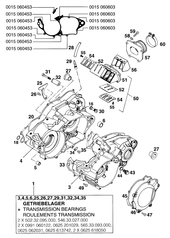 vue éclatée carter moteur - ktm 250 sx m/ö eu 1994