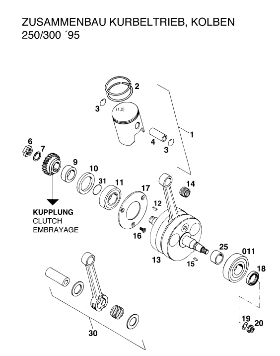 vue éclatée vilebrequin, piston - ktm 250 sx m/ö eu 1994