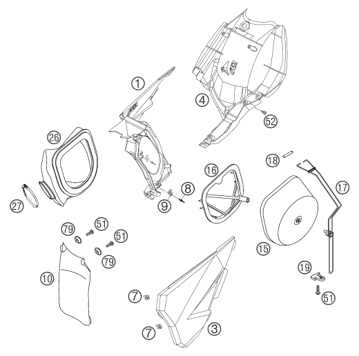 vue éclatée filtre à air - ktm 250 sxs eu 2003