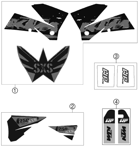 vue éclatée kit déco - ktm 250 sxs eu 2006