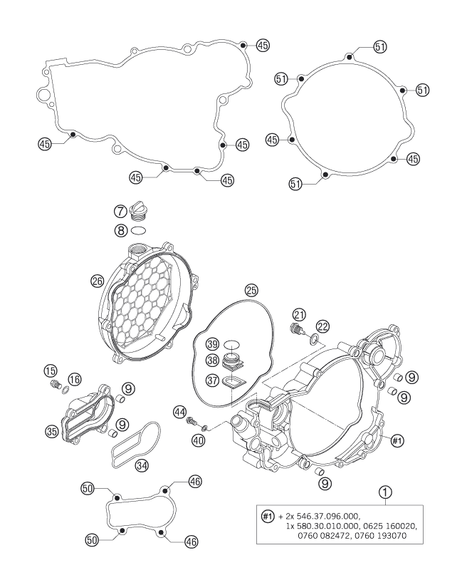 vue éclatée couvercle d’embrayage - ktm 250 sxs eu 2006