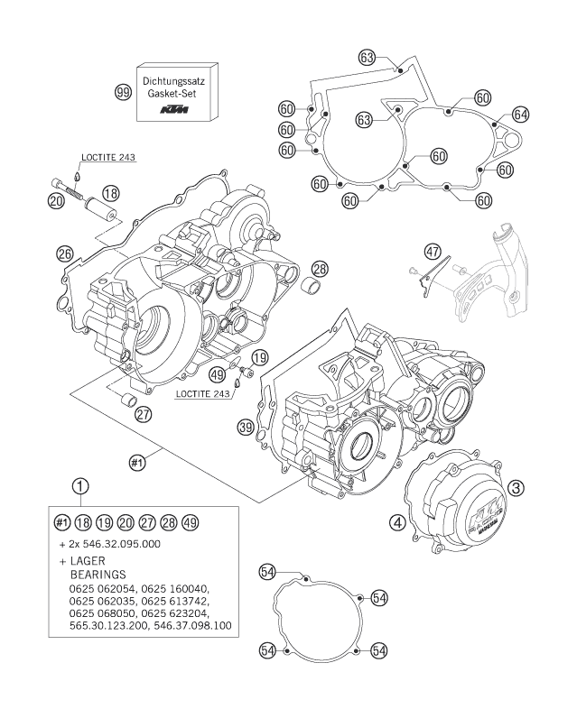vue éclatée carter moteur - ktm 250 sxs eu 2006