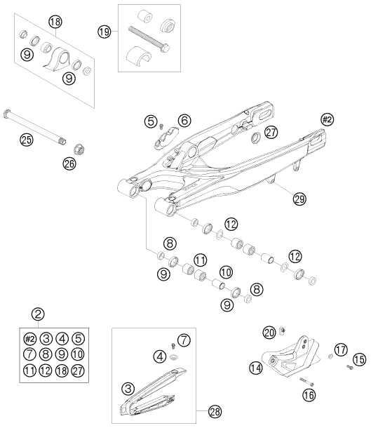 vue éclatée bras oscillant - ktm 250 sxs eu 2007