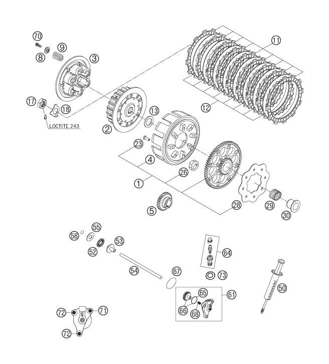 vue éclatée embrayage - ktm 250 sxs eu 2007
