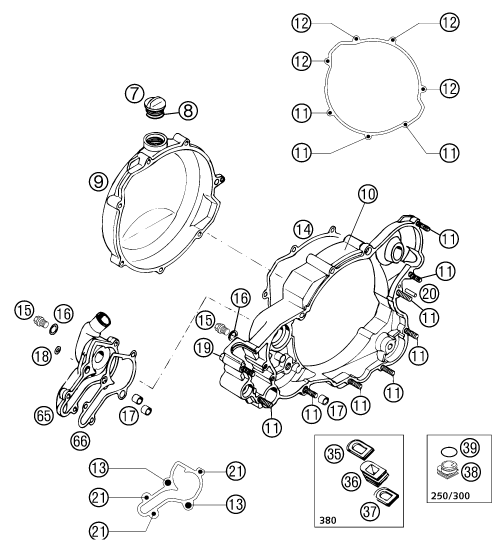 vue éclatée couvercle d’embrayage - ktm 380 sx eu 2002