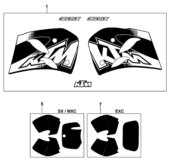 vue éclatée kit déco - ktm 360 sx m/ö eu 1997