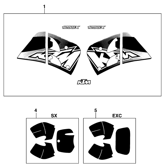 vue éclatée kit déco - ktm 125 egs m/ö 6kw eu 1997