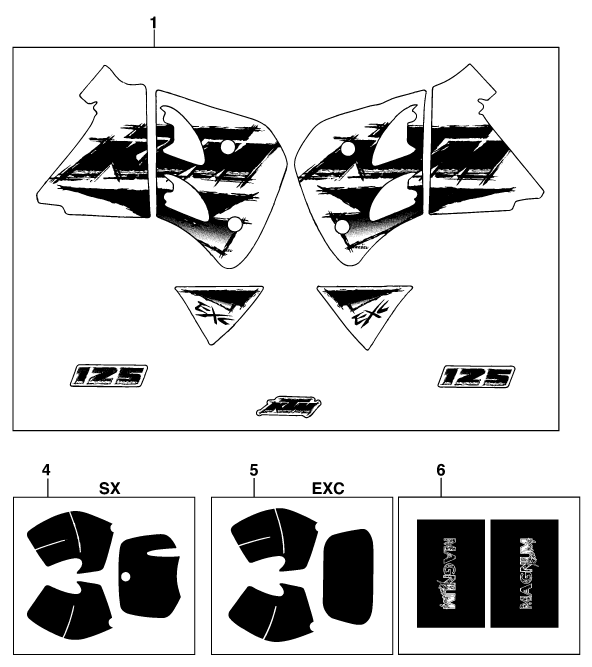 vue éclatée kit déco - ktm 125 egs m/ö 1996