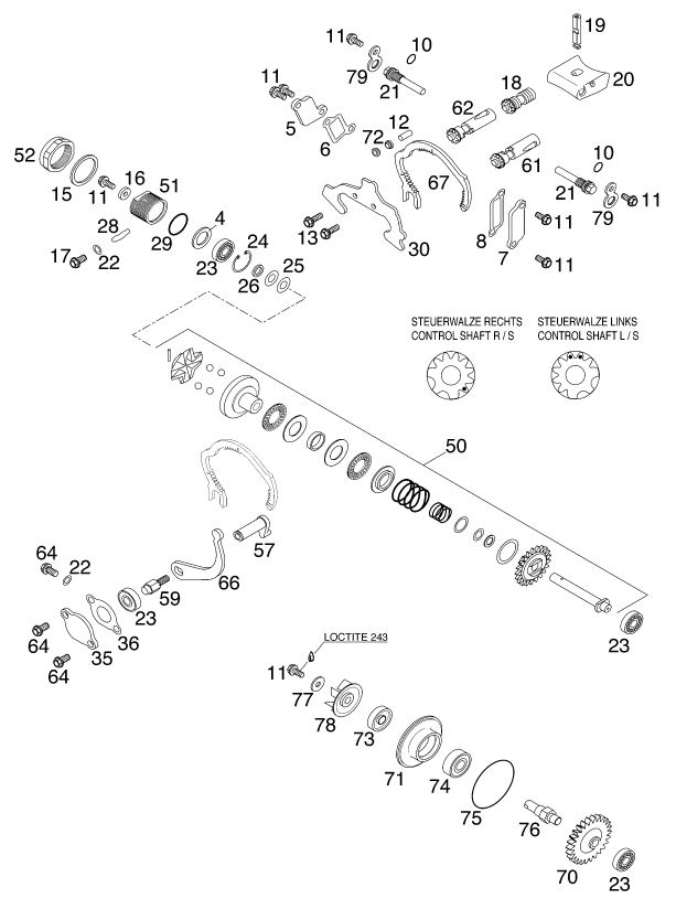 vue éclatée valve d'échappement - ktm 125 exc eu 2001