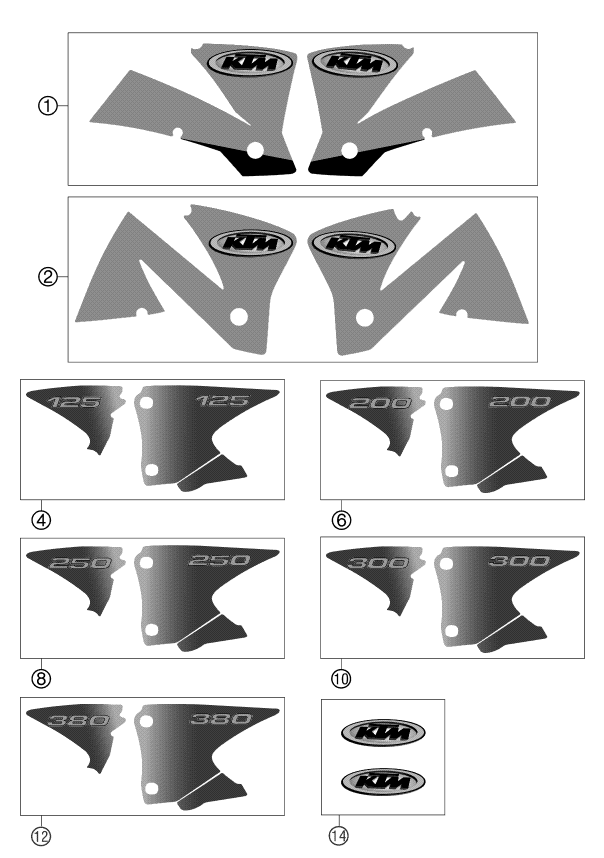 vue éclatée kit déco - ktm 125 exc eu 2002
