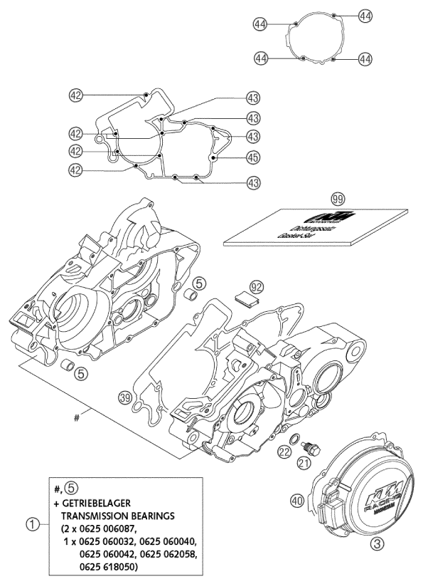 vue éclatée carter moteur - ktm 125 exc eu 2003