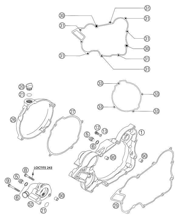 vue éclatée couvercle d’embrayage - ktm 125 exc eu 2003
