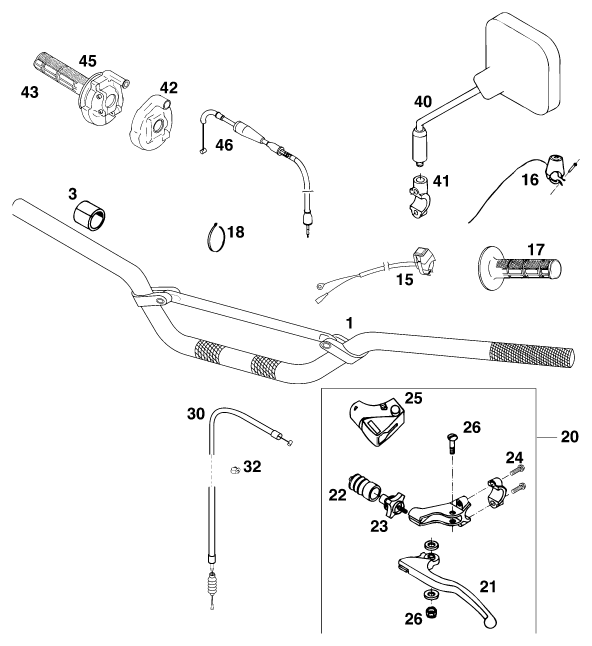 vue éclatée guidon, armatures - ktm 125 exc m/ö eu 1997