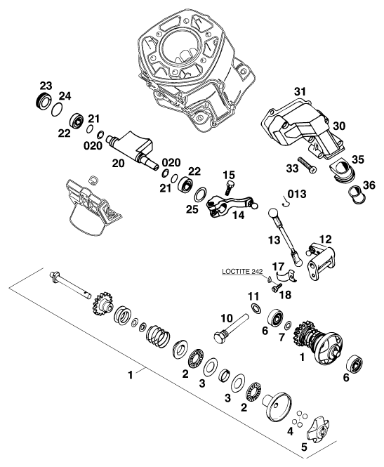 vue éclatée valve d'échappement - ktm 125 exc m/ö eu 1997