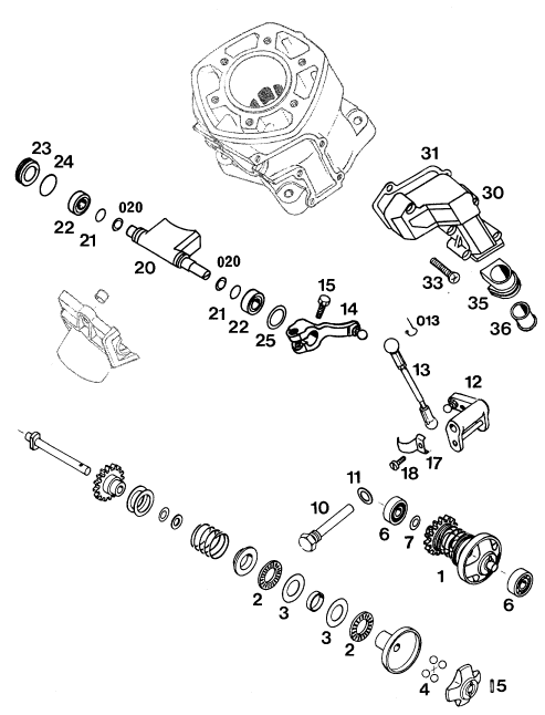 vue éclatée valve d'échappement - ktm 125 exc m/ö eu 1997