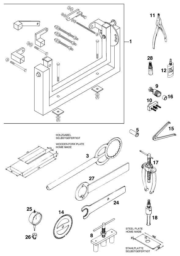 vue éclatée outils spéciaux moteur - ktm 125 exc m/ö eu 1997