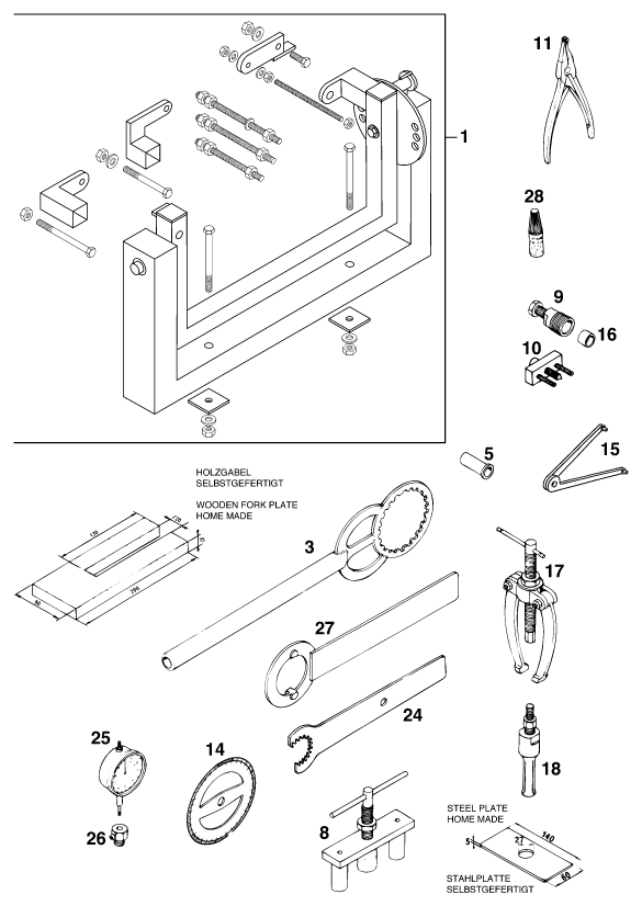 vue éclatée outils spéciaux moteur - ktm 125 exc m/ö eu 1997