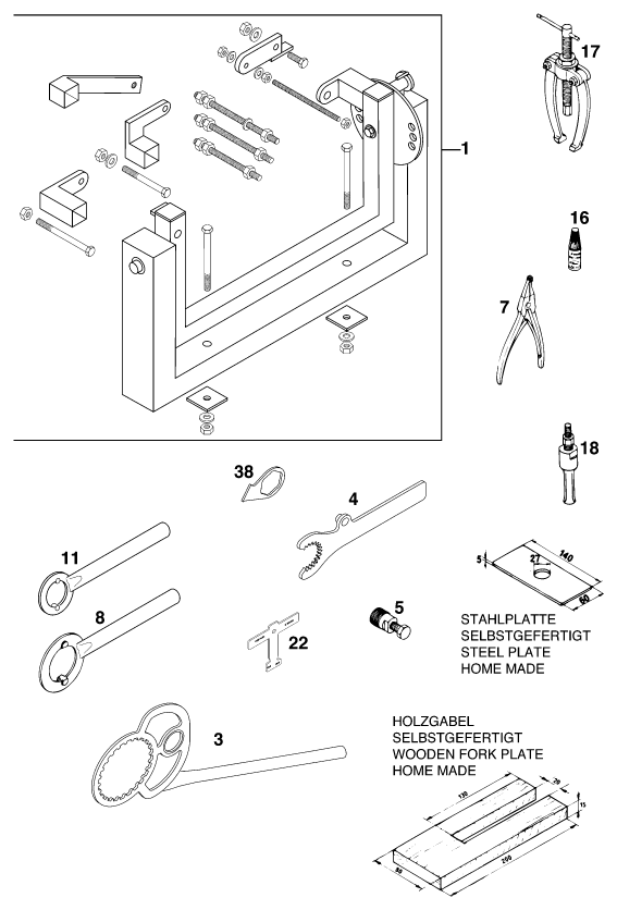vue éclatée outils spéciaux moteur - ktm 125 exc '99 eu 1999