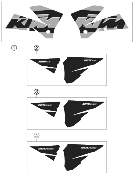 vue éclatée kit déco - ktm 125 exc eu 2005
