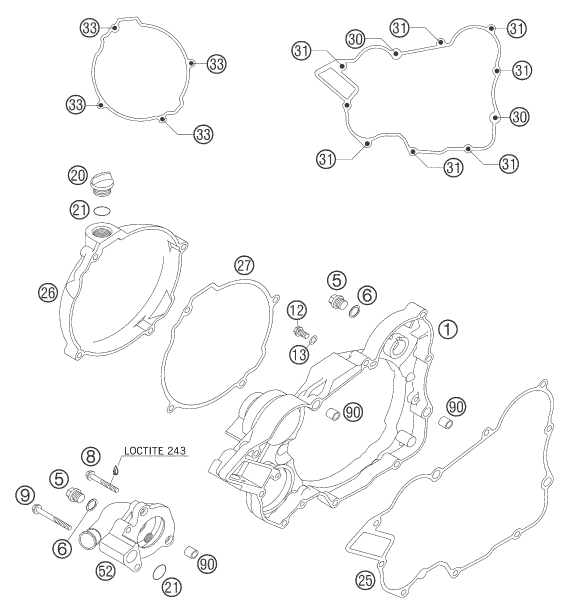vue éclatée couvercle d’embrayage - ktm 125 exc six-days eu 2005