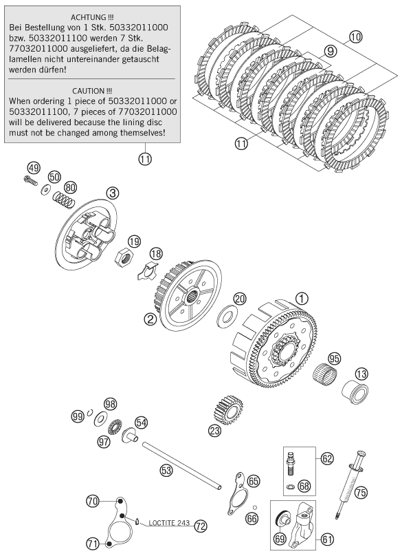 vue éclatée embrayage - ktm 125 exc eu 2006