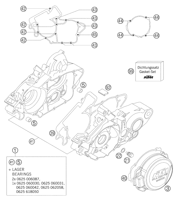 vue éclatée carter moteur - ktm 125 exc six-days eu 2006