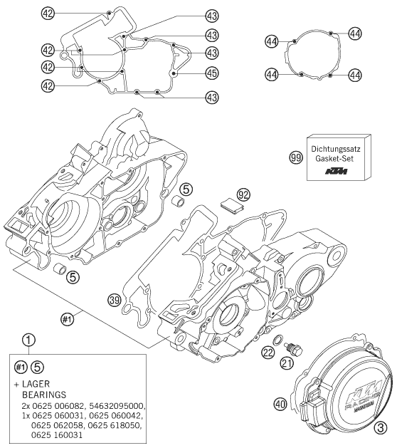 vue éclatée carter moteur - ktm 125 exc eu 2007