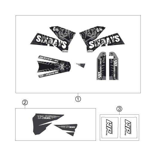 vue éclatée kit déco - ktm 125 exc six-days eu 2007
