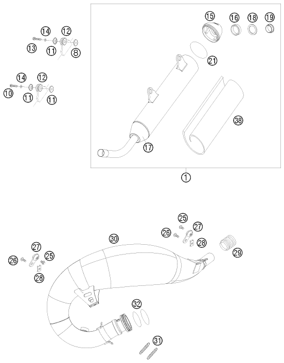 vue éclatée système d'echappement - ktm 125 exc eu 2008