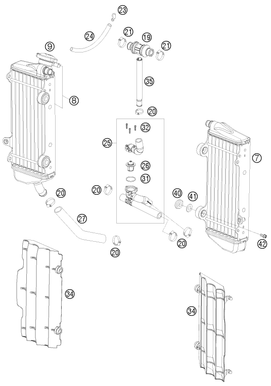 vue éclatée système de refroidissement - ktm 125 exc eu 2008