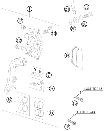 vue éclatée étrier de frein avant - ktm 125 exc eu 2009