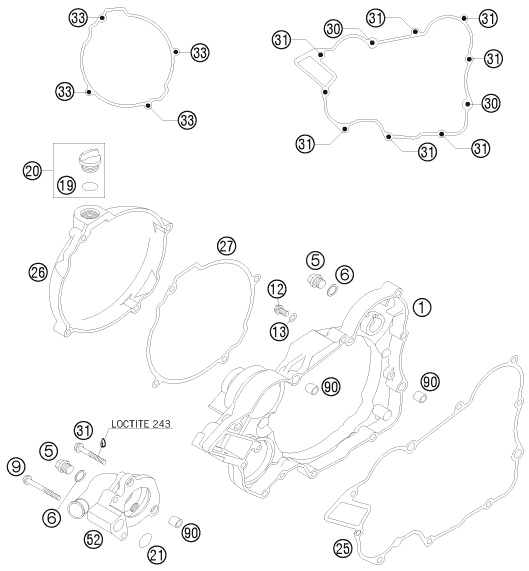 vue éclatée couvercle d’embrayage - ktm 125 exc eu 2009