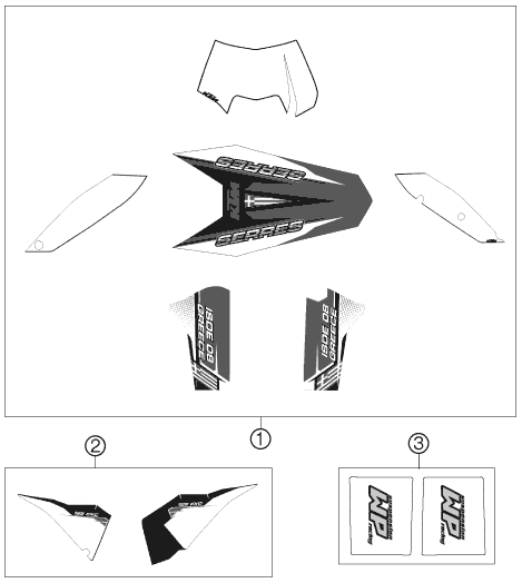 vue éclatée kit déco - ktm 125 exc six-days eu 2009