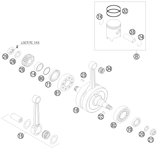 vue éclatée vilebrequin, piston - ktm 125 exc six-days eu 2009