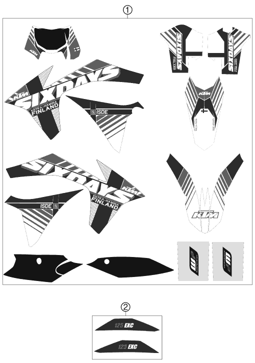 vue éclatée kit déco - ktm 125 exc six-days eu 2012