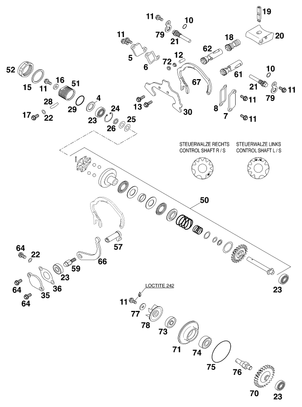 vue éclatée valve d'échappement - ktm 200 exc eu 2000