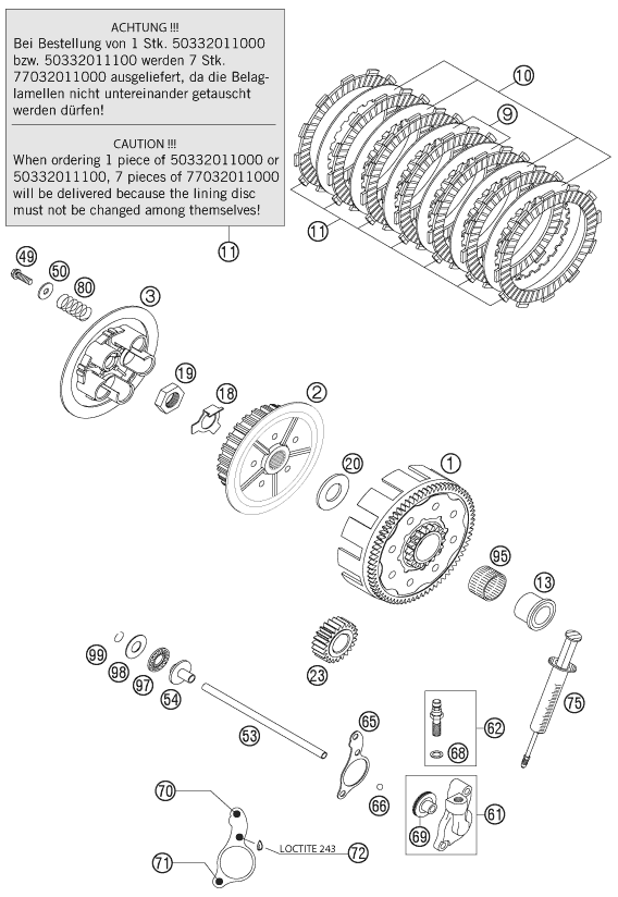 vue éclatée embrayage - ktm 200 exc eu 2002