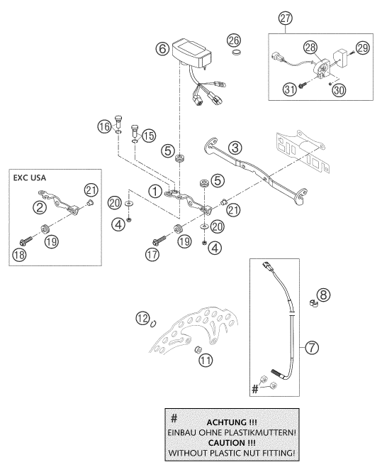 vue éclatée instruments / système de verrouillage - ktm 200 exc eu 2004