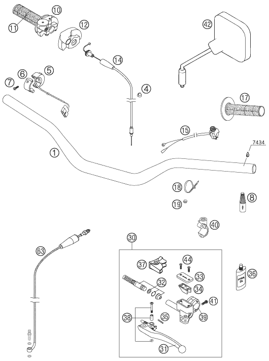 vue éclatée guidon, armatures - ktm 200 exc eu 2005