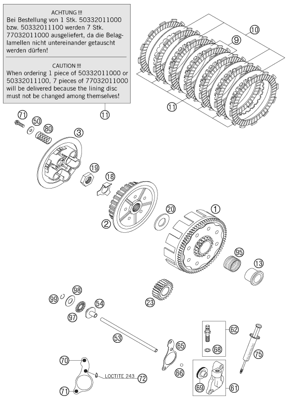 vue éclatée embrayage - ktm 200 exc eu 2006