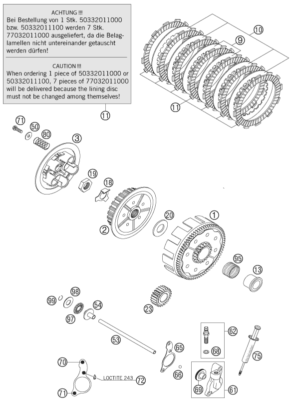 vue éclatée embrayage - ktm 200 exc eu 2007