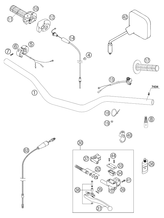 vue éclatée guidon, armatures - ktm 300 exc gb 2004