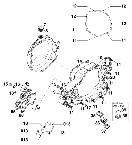 vue éclatée couvercle d’embrayage - ktm 300 exc au 2000