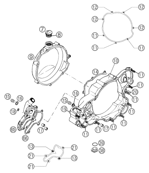 vue éclatée couvercle d’embrayage - ktm 300 exc au 2003