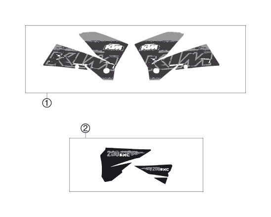 vue éclatée kit déco - ktm 200 exc au 2007