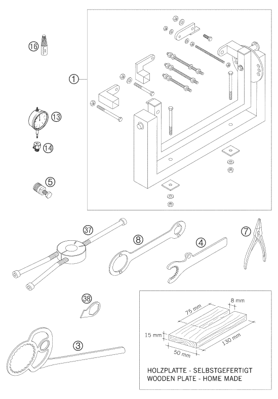 vue éclatée outils spéciaux moteur - ktm 200 exc au 2008