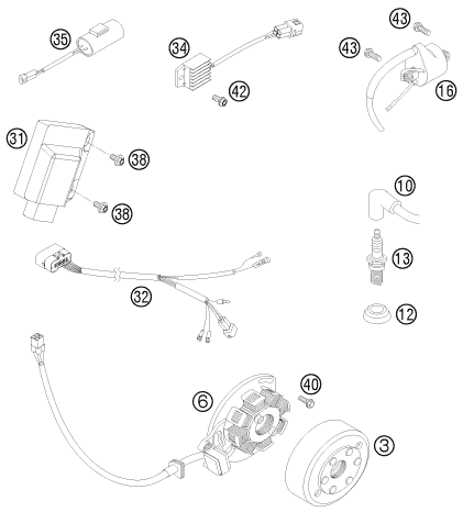 vue éclatée système de allumage - ktm 200 exc au 2010